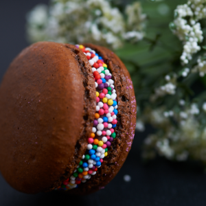 Chocolate Ganache Macarons with Rainbow Sprinkles